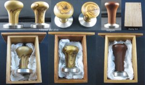 coffee tampers with SS bases (in display box)