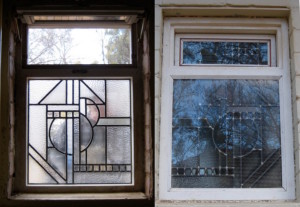 Art deco window (inside and outside views)