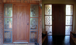front door sidelights, outside and inside view