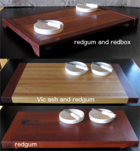 3 pate boards with ceramic bowls